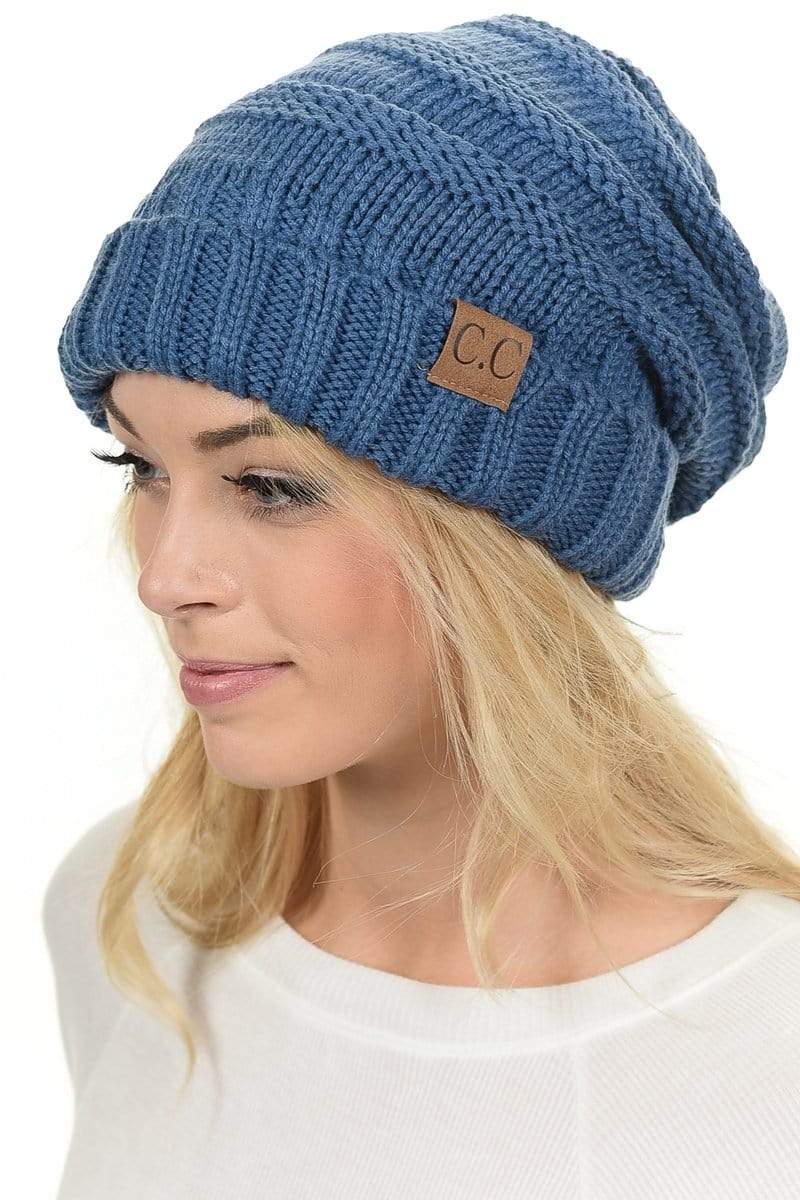 C.C Apparel C.C Hat 100 - Oversized Baggy Slouch Thick Warm Cap Hat Skully Color Cable Knit Beanie