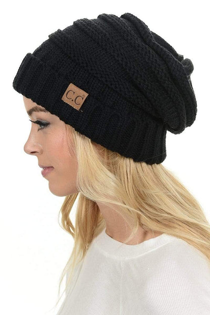 C.C Apparel Black C.C Hat 100 - Oversized Baggy Slouch Thick Warm Cap Hat Skully Color Cable Knit Beanie