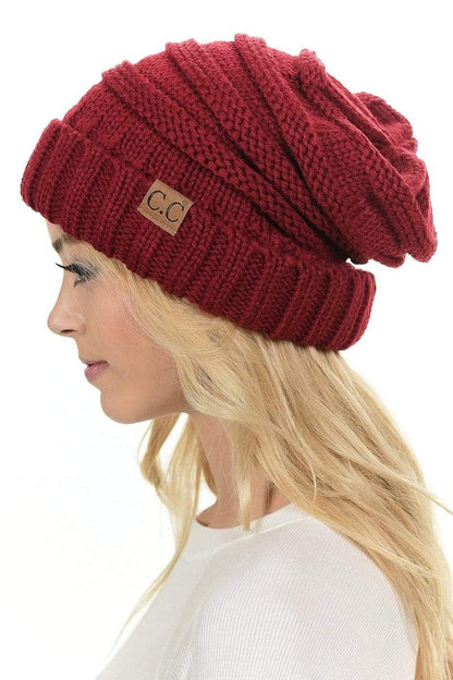 C.C Apparel Burgundy C.C Hat 100 - Oversized Baggy Slouch Thick Warm Cap Hat Skully Color Cable Knit Beanie