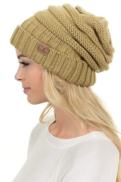 C.C Apparel Camel C.C Hat 100 - Oversized Baggy Slouch Thick Warm Cap Hat Skully Color Cable Knit Beanie