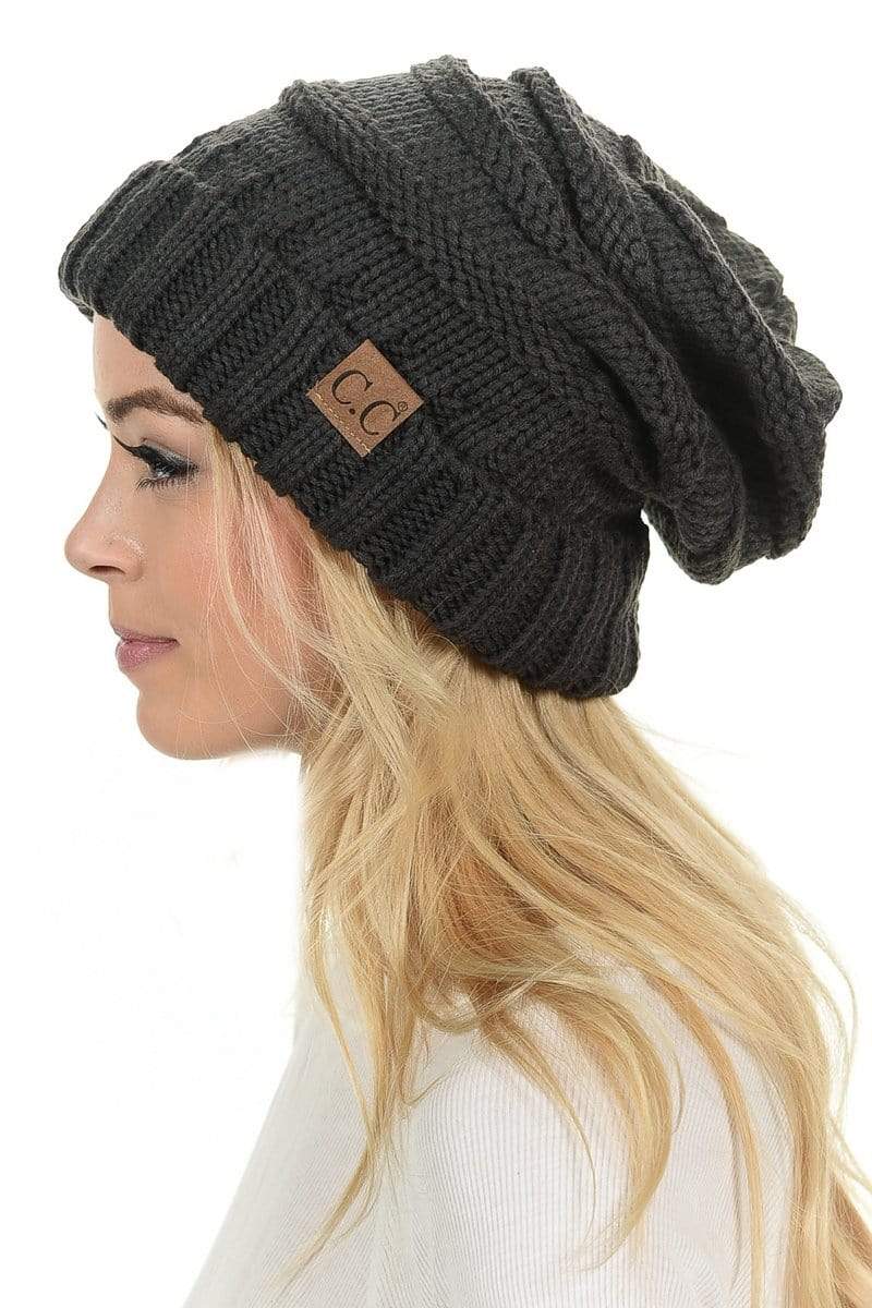 C.C Apparel Dark Melange Grey C.C Hat 100 - Oversized Baggy Slouch Thick Warm Cap Hat Skully Color Cable Knit Beanie