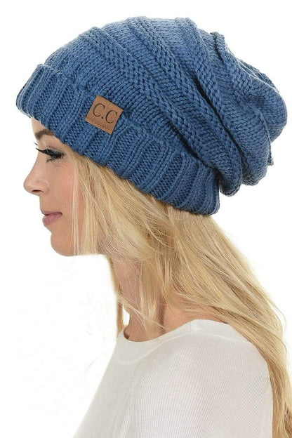 C.C Apparel Denim C.C Hat 100 - Oversized Baggy Slouch Thick Warm Cap Hat Skully Color Cable Knit Beanie
