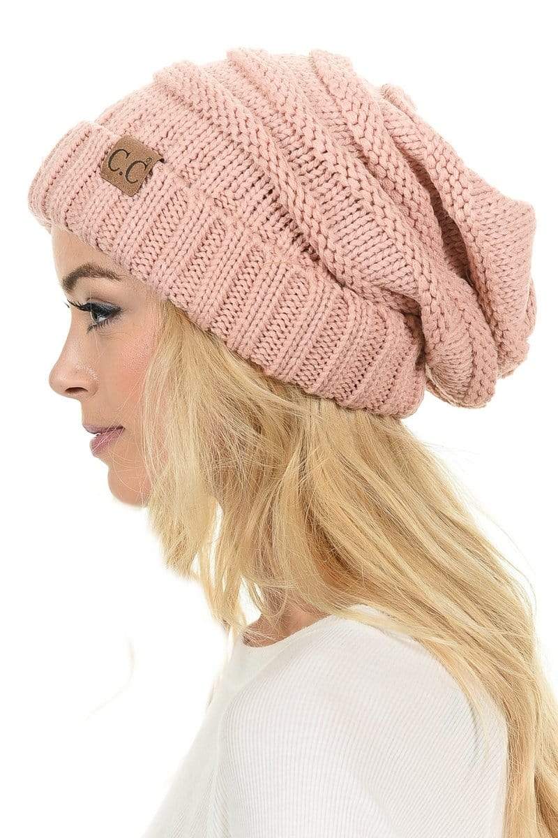 C.C Apparel Indi Pink C.C Hat 100 - Oversized Baggy Slouch Thick Warm Cap Hat Skully Color Cable Knit Beanie