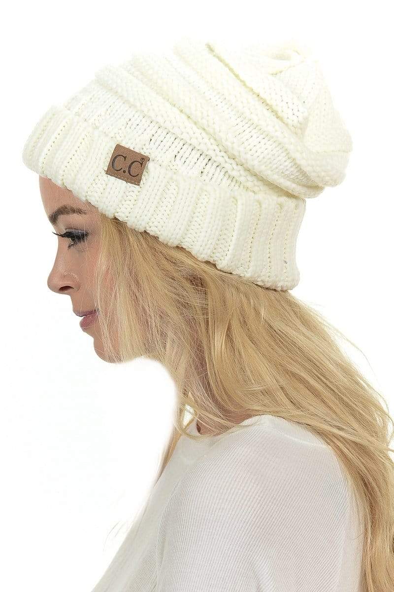 C.C Apparel Ivory C.C Hat 100 - Oversized Baggy Slouch Thick Warm Cap Hat Skully Color Cable Knit Beanie