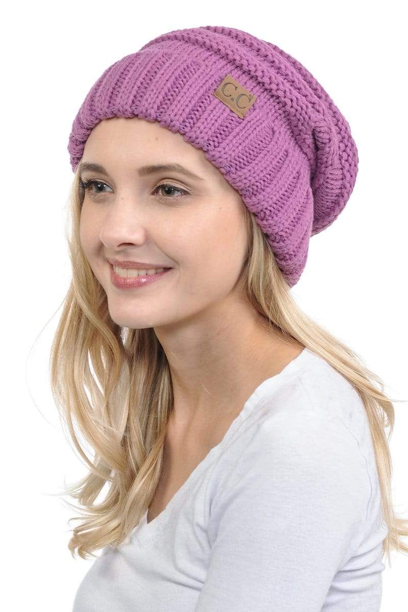 C.C Apparel Lavender C.C Hat 100 - Oversized Baggy Slouch Thick Warm Cap Hat Skully Color Cable Knit Beanie