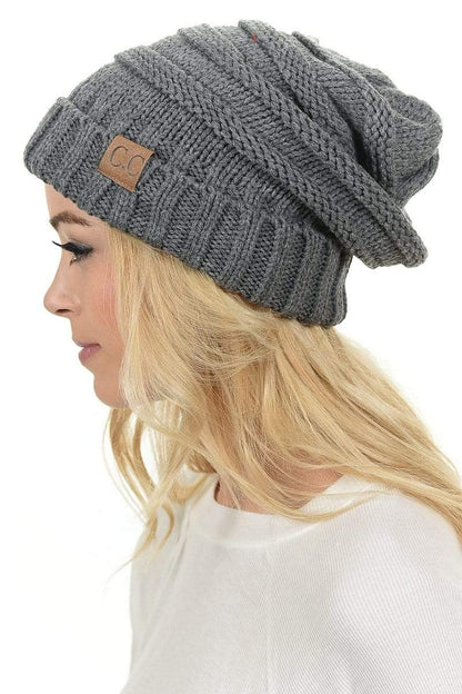 C.C Apparel Light Melange Grey C.C Hat 100 - Oversized Baggy Slouch Thick Warm Cap Hat Skully Color Cable Knit Beanie