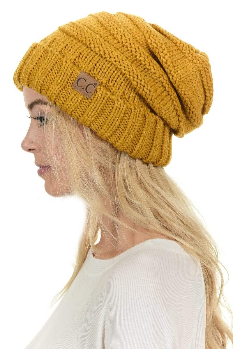 C.C Apparel Mustard C.C Hat 100 - Oversized Baggy Slouch Thick Warm Cap Hat Skully Color Cable Knit Beanie