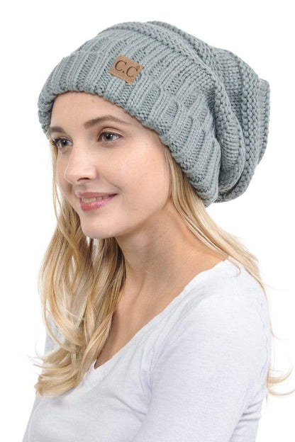 C.C Apparel Natural Grey C.C Hat 100 - Oversized Baggy Slouch Thick Warm Cap Hat Skully Color Cable Knit Beanie