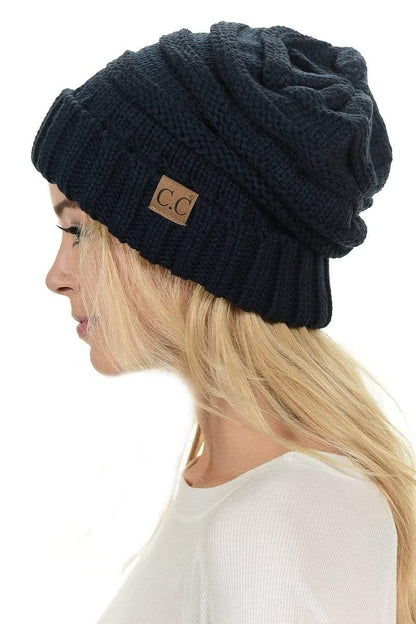 C.C Apparel Navy C.C Hat 100 - Oversized Baggy Slouch Thick Warm Cap Hat Skully Color Cable Knit Beanie