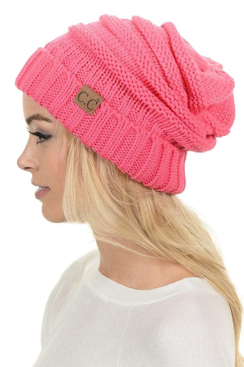 C.C Apparel New Candy Pink C.C Hat 100 - Oversized Baggy Slouch Thick Warm Cap Hat Skully Color Cable Knit Beanie