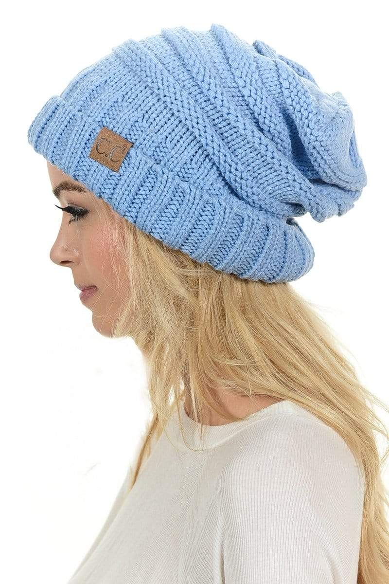 C.C Apparel Pale Blue C.C Hat 100 - Oversized Baggy Slouch Thick Warm Cap Hat Skully Color Cable Knit Beanie