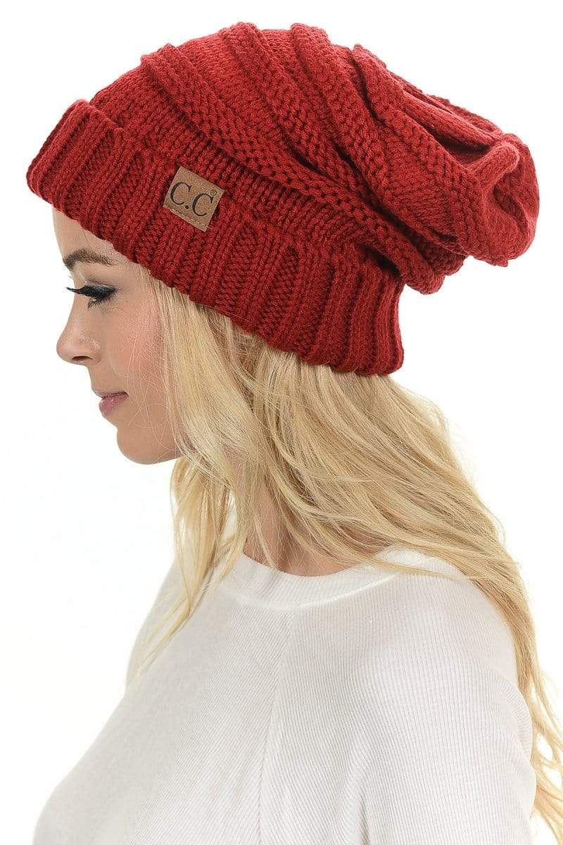C.C Apparel Red C.C Hat 100 - Oversized Baggy Slouch Thick Warm Cap Hat Skully Color Cable Knit Beanie