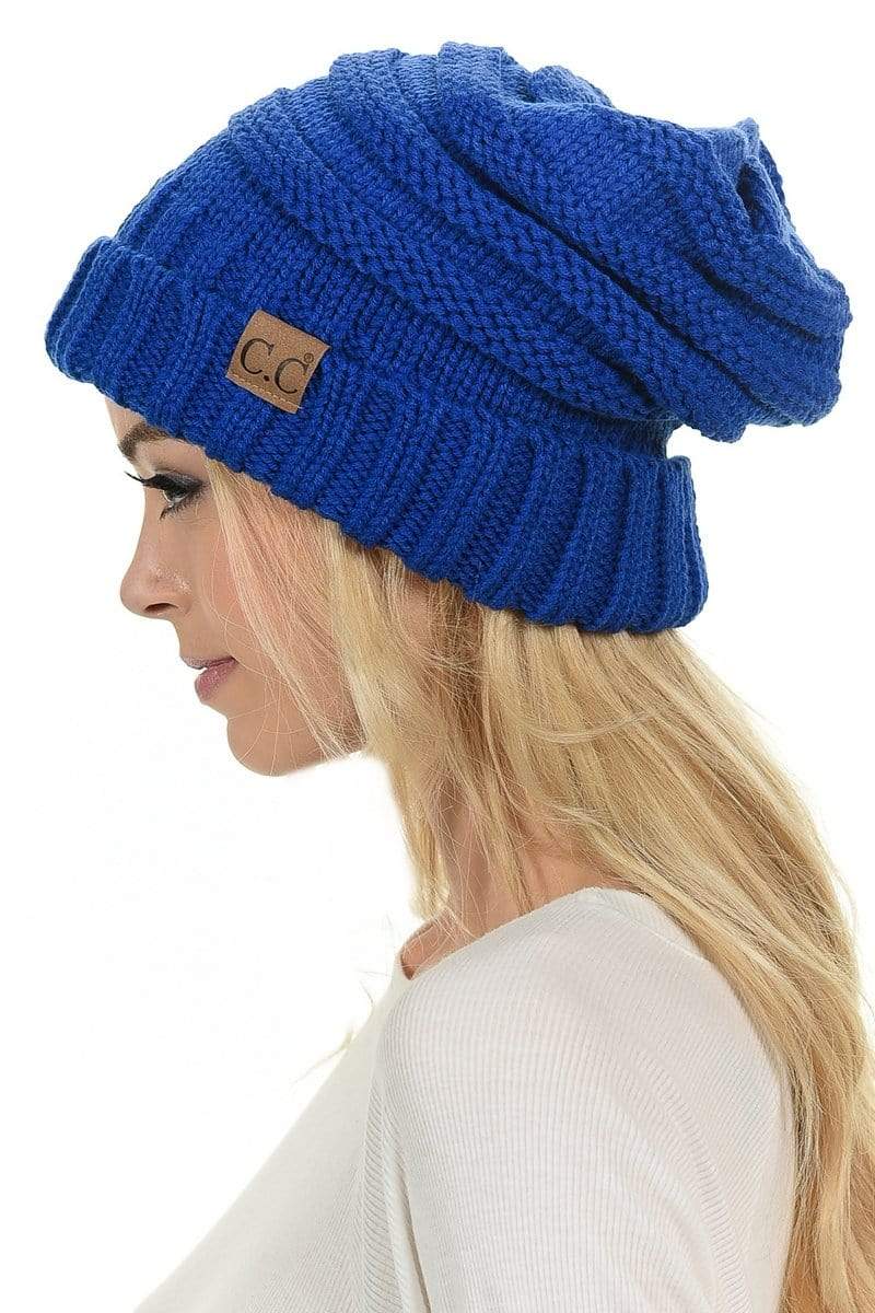 C.C Apparel Royal Blue C.C Hat 100 - Oversized Baggy Slouch Thick Warm Cap Hat Skully Color Cable Knit Beanie