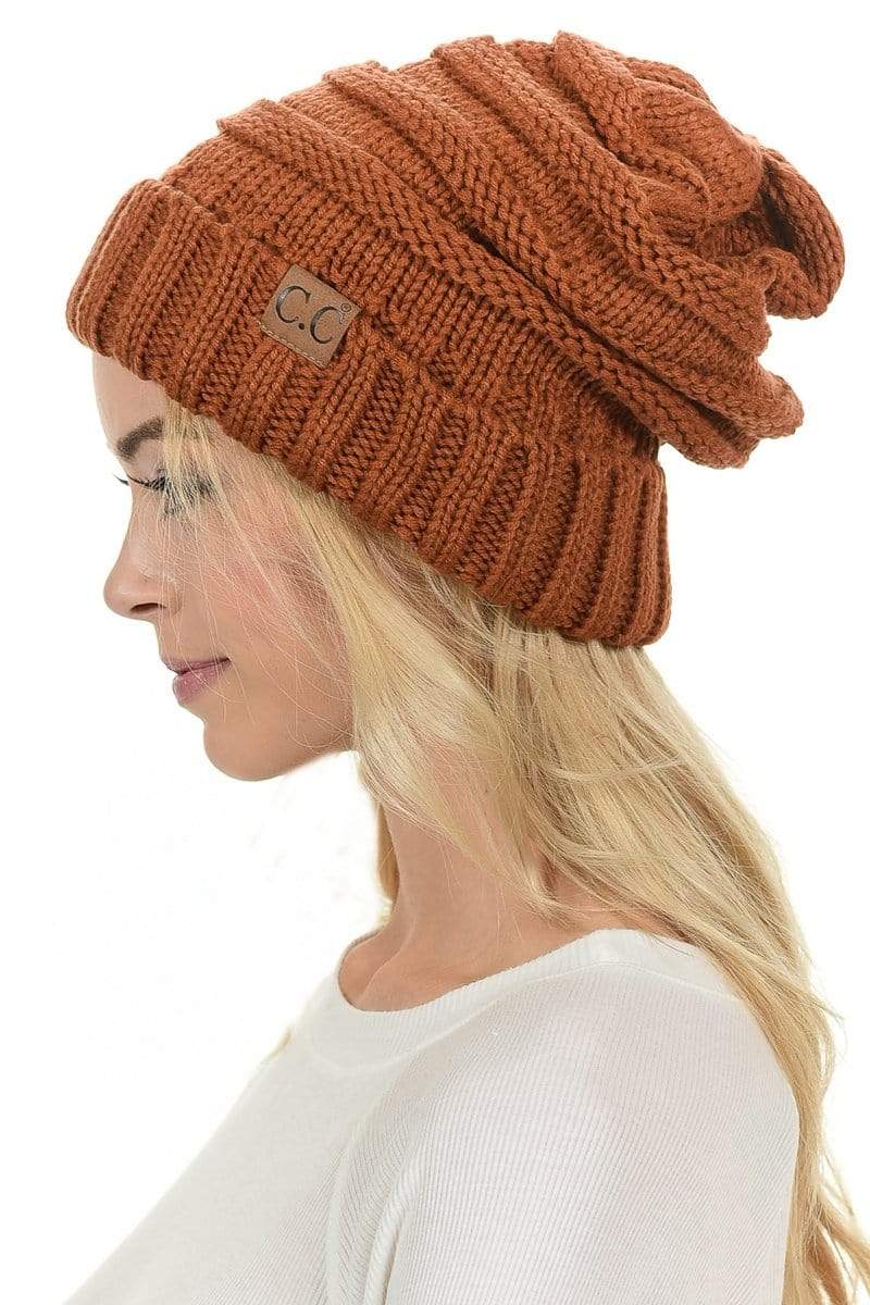C.C Apparel Rust C.C Hat 100 - Oversized Baggy Slouch Thick Warm Cap Hat Skully Color Cable Knit Beanie
