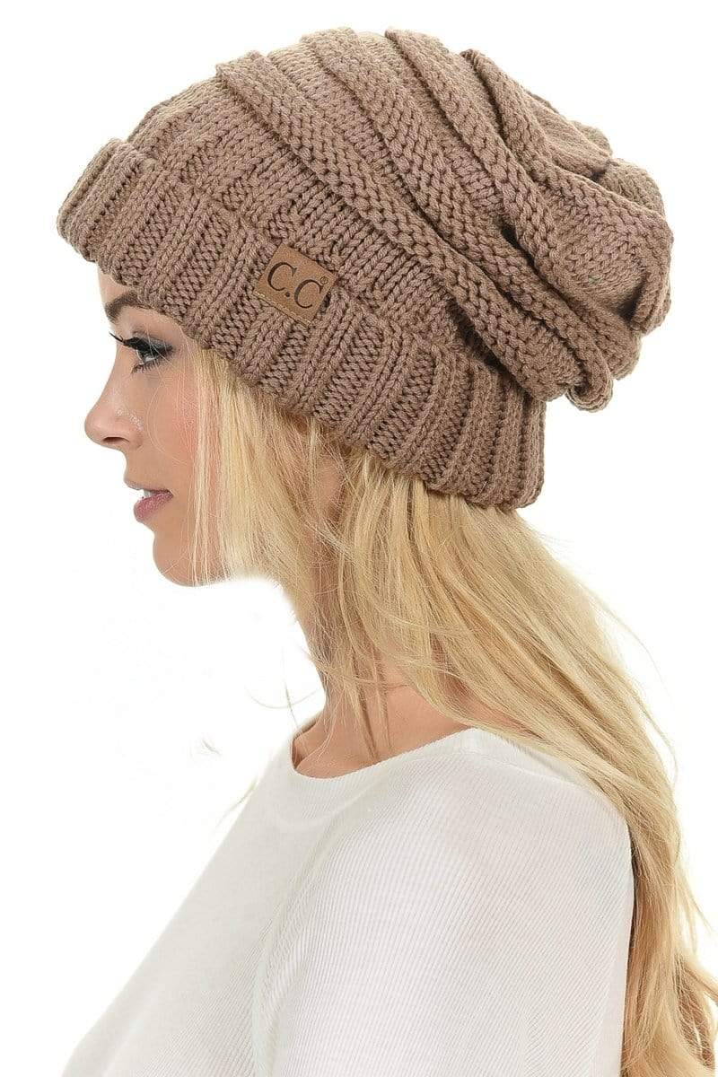 C.C Apparel Taupe C.C Hat 100 - Oversized Baggy Slouch Thick Warm Cap Hat Skully Color Cable Knit Beanie