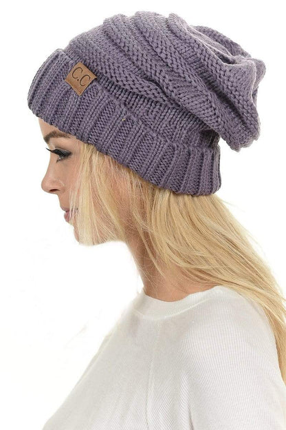 C.C Apparel Violet C.C Hat 100 - Oversized Baggy Slouch Thick Warm Cap Hat Skully Color Cable Knit Beanie