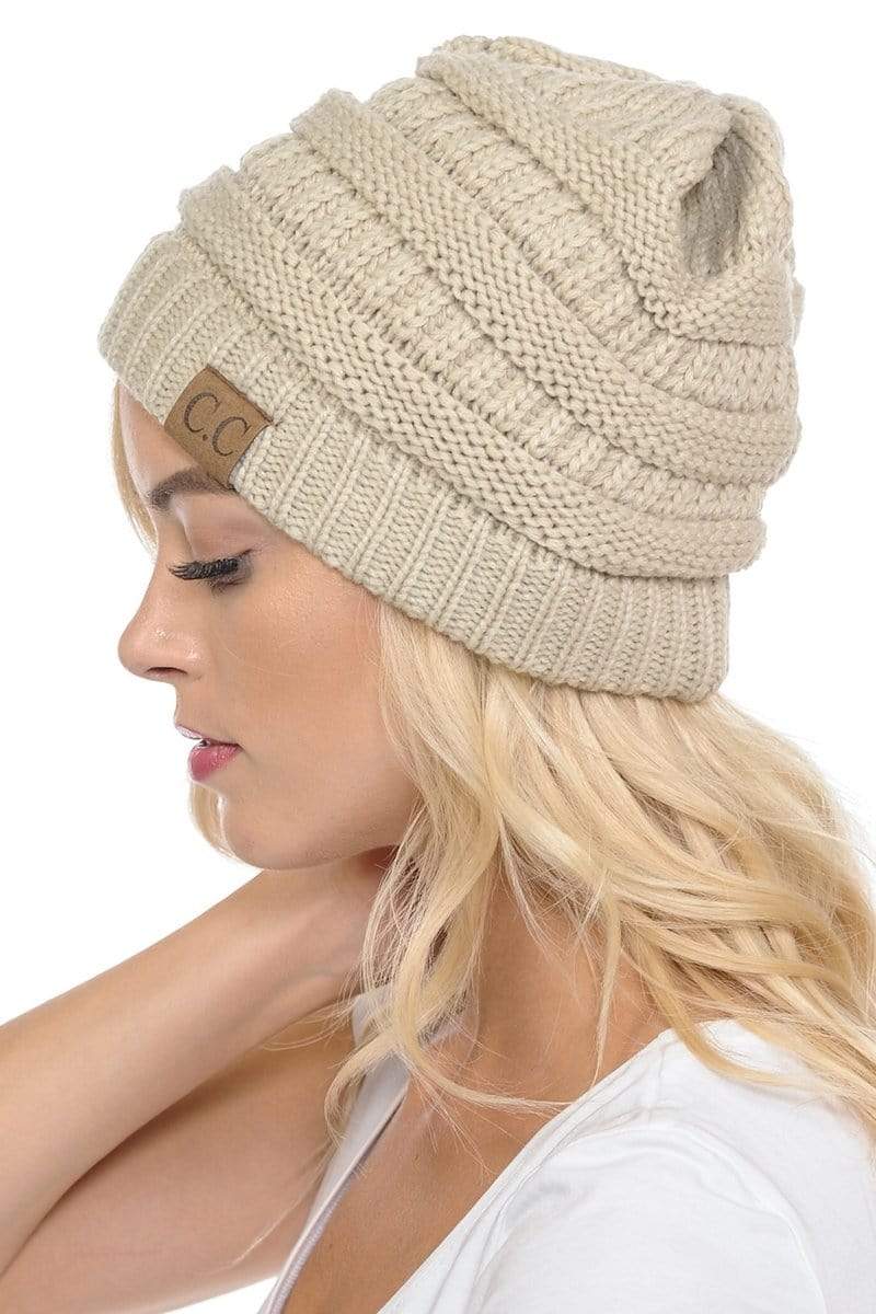C.C Apparel C.C Hat 20A - Slouchy Thick Warm Cap Hat Skully Color Cable Knit Beanie