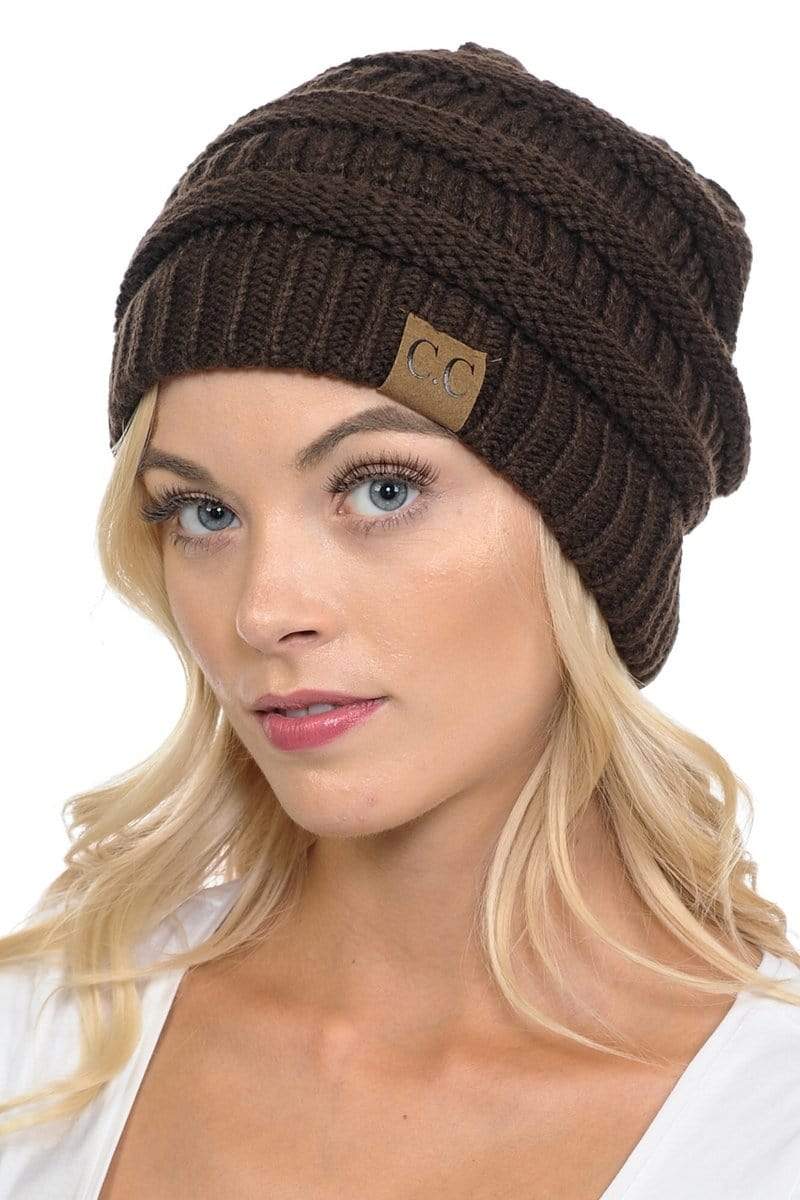 C.C Apparel C.C Hat 20A - Slouchy Thick Warm Cap Hat Skully Color Cable Knit Beanie