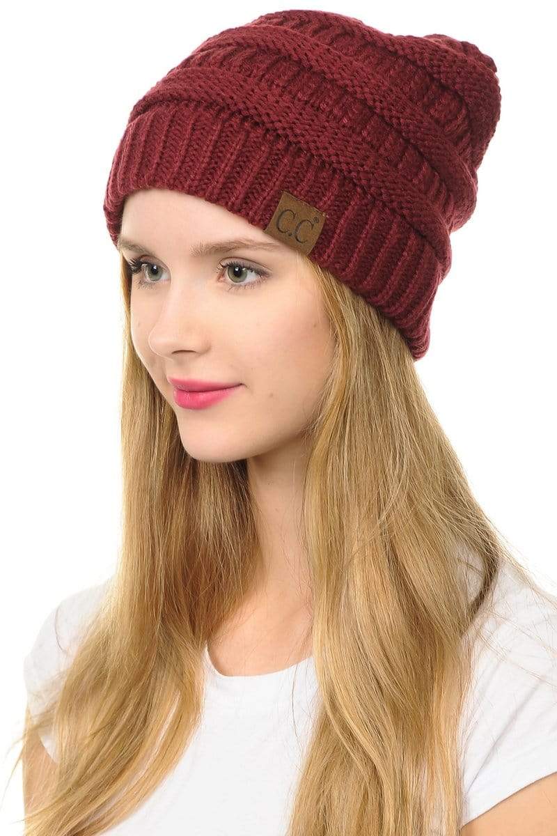 C.C Apparel C.C Hat 20A - Slouchy Thick Warm Cap Hat Skully Color Cable Knit Beanie