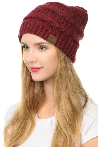 C.C Apparel C.C Hat 20A - Slouchy Thick Warm Cap Hat Skully Color Cable Knit Beanie