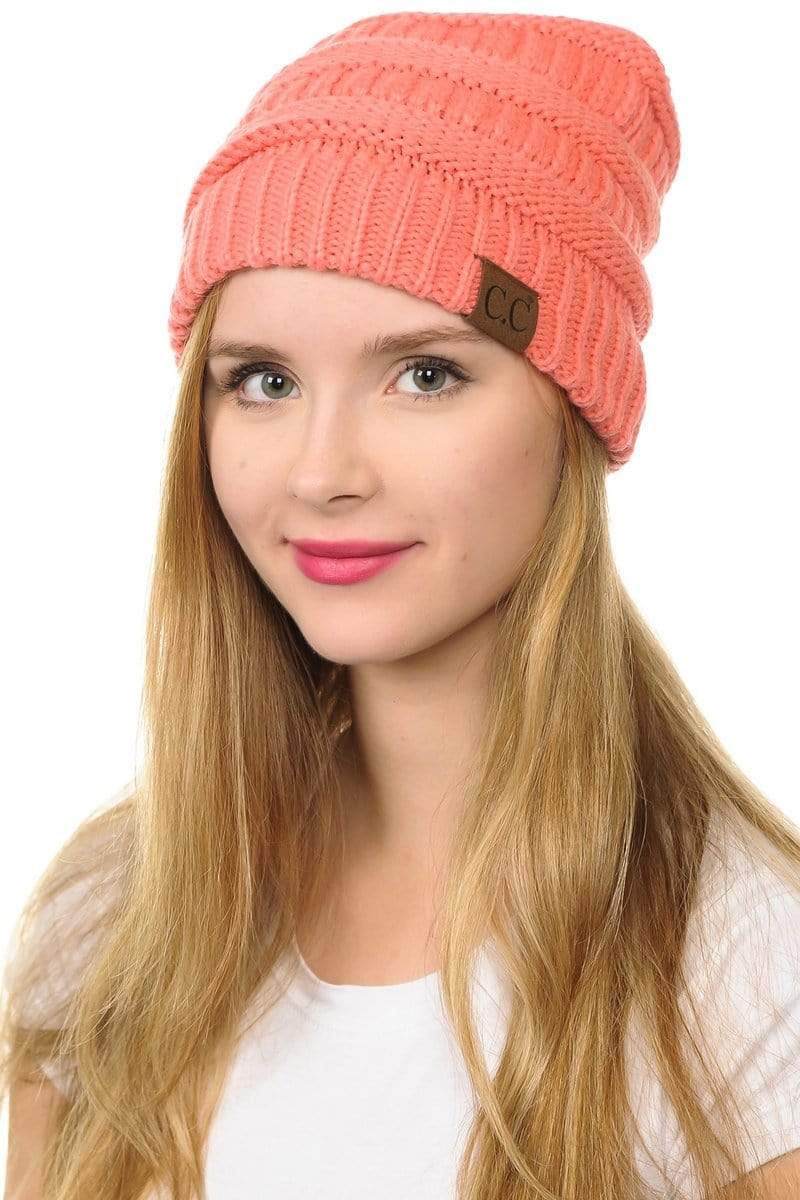C.C Apparel C.C Hat 20A - Slouchy Thick Warm Cap Hat Skully Color Cable Knit Beanie