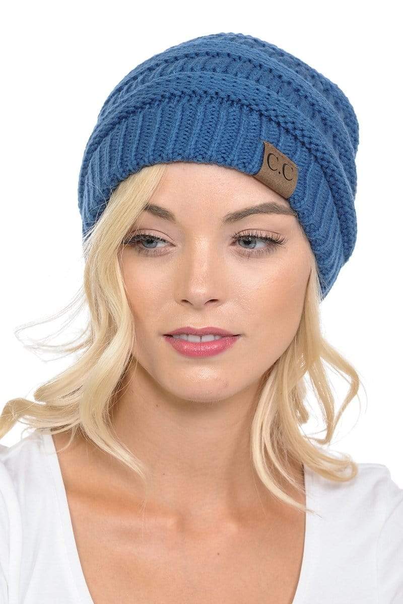 C.C Apparel C.C Hat 20A - Slouchy Thick Warm Cap Hat Skully Color Cable Knit Beanie