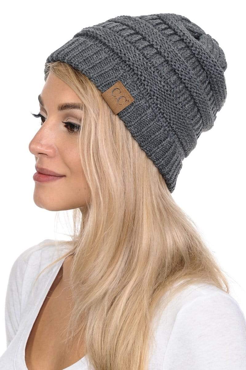 C.C Apparel C.C Hat 20A - Slouchy Thick Warm Cap Hat Skully Color Cable Knit Beanie