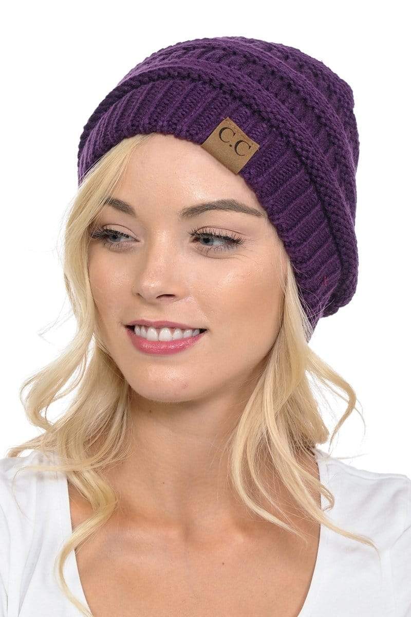 C.C Apparel C.C Hat 20A - Slouchy Thick Warm Cap Hat Skully Color Cable Knit Beanie