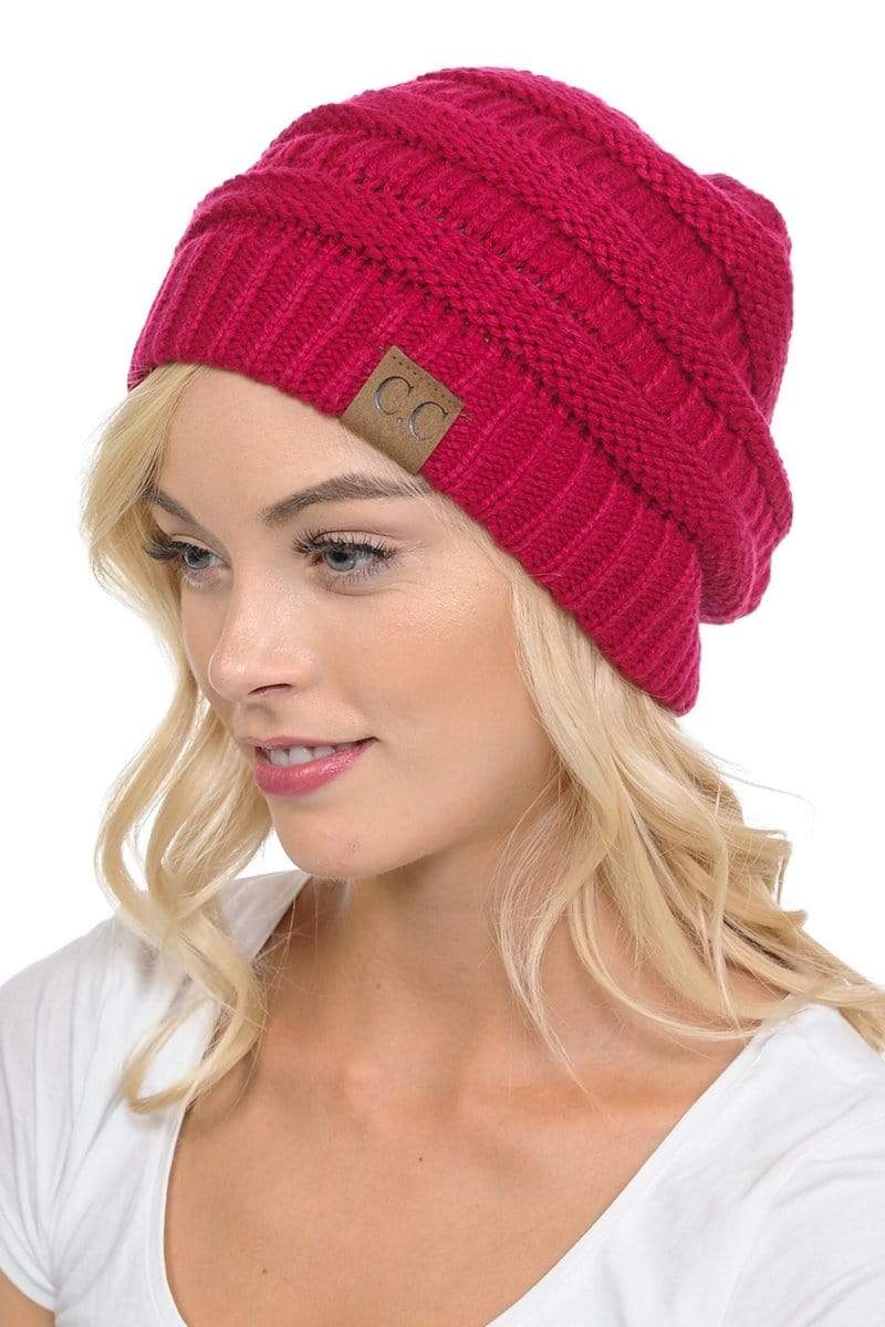 C.C Apparel C.C Hat 20A - Slouchy Thick Warm Cap Hat Skully Color Cable Knit Beanie