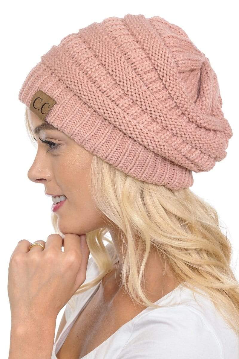 C.C Apparel C.C Hat 20A - Slouchy Thick Warm Cap Hat Skully Color Cable Knit Beanie