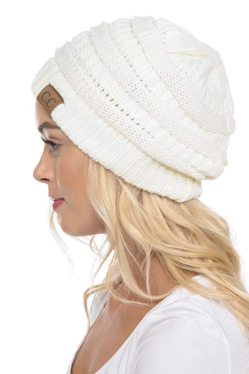 C.C Apparel C.C Hat 20A - Slouchy Thick Warm Cap Hat Skully Color Cable Knit Beanie