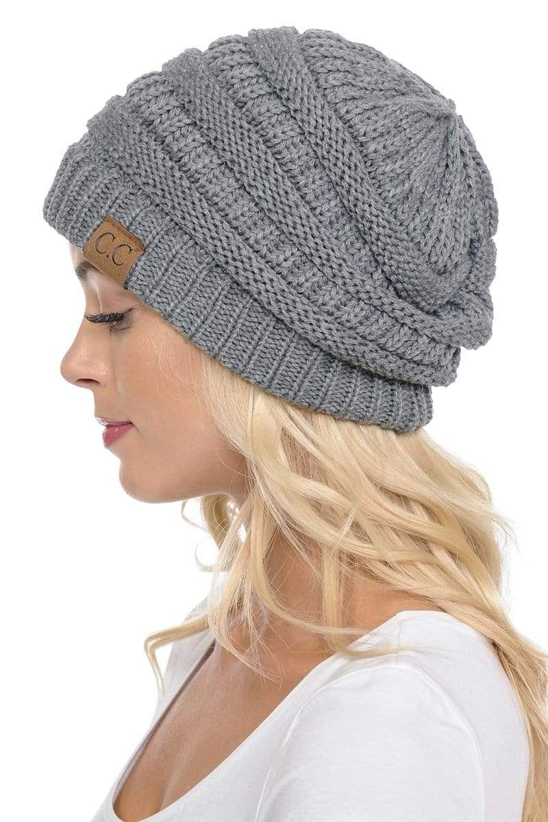 C.C Apparel C.C Hat 20A - Slouchy Thick Warm Cap Hat Skully Color Cable Knit Beanie