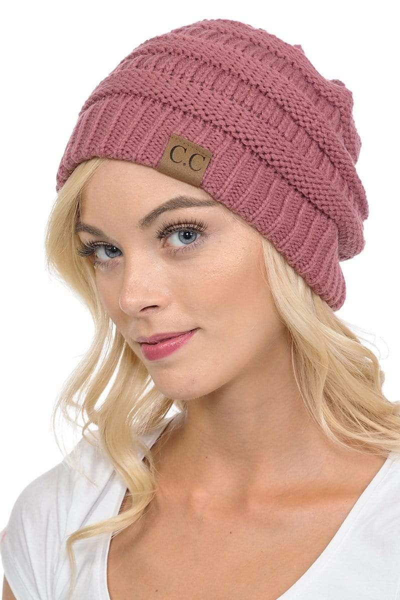 C.C Apparel C.C Hat 20A - Slouchy Thick Warm Cap Hat Skully Color Cable Knit Beanie