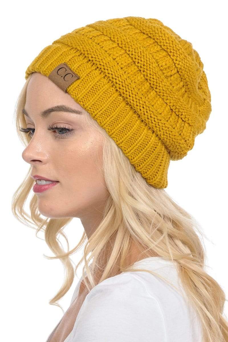 C.C Apparel C.C Hat 20A - Slouchy Thick Warm Cap Hat Skully Color Cable Knit Beanie