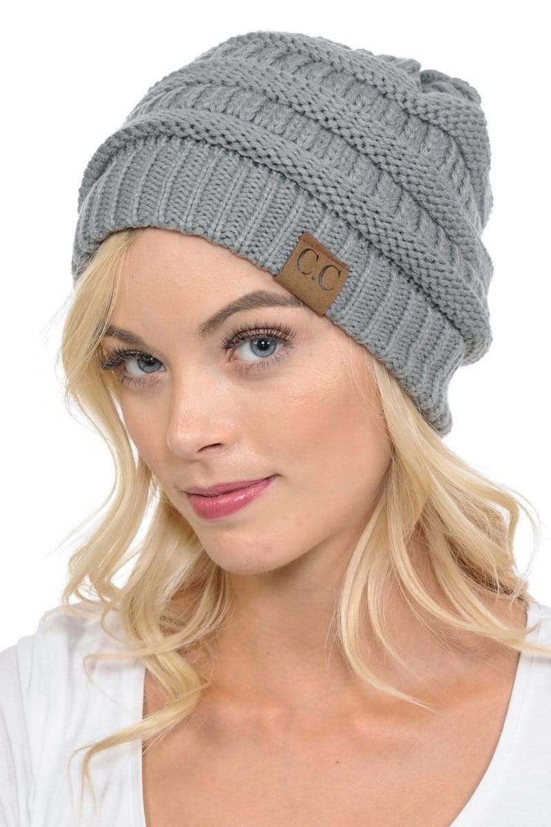 C.C Apparel C.C Hat 20A - Slouchy Thick Warm Cap Hat Skully Color Cable Knit Beanie