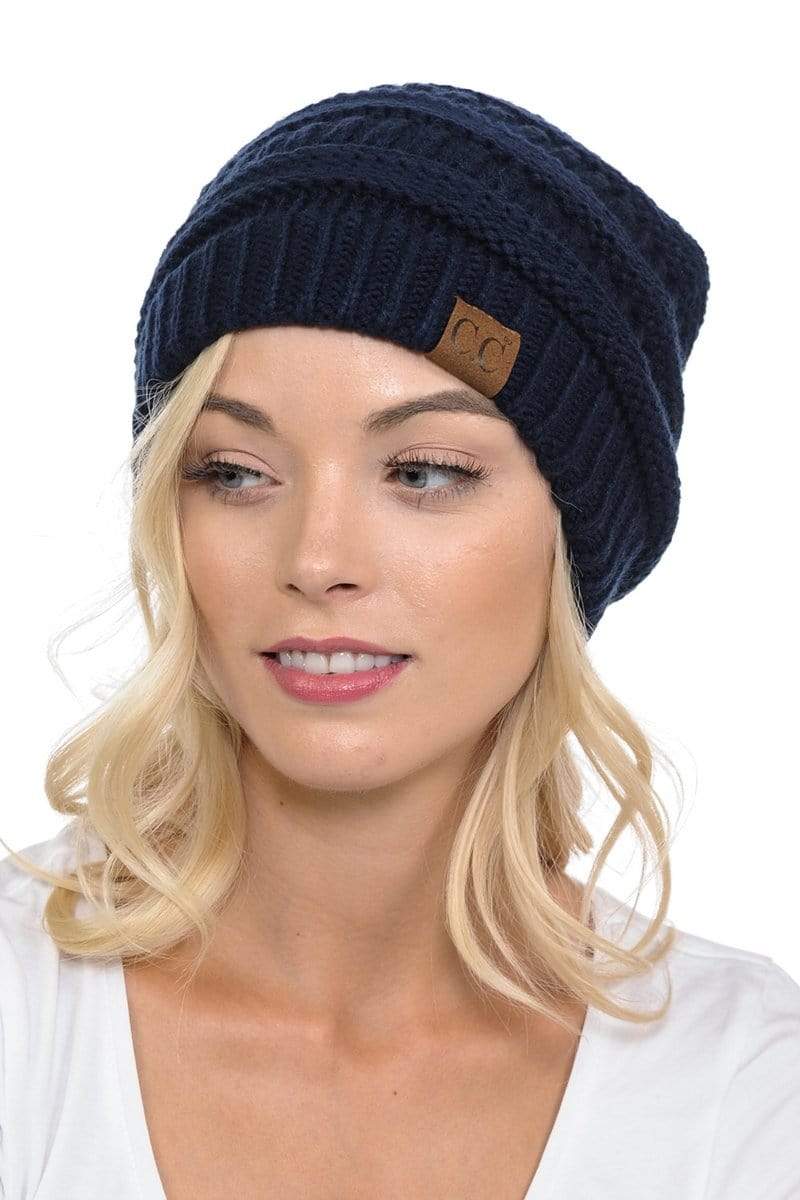 C.C Apparel C.C Hat 20A - Slouchy Thick Warm Cap Hat Skully Color Cable Knit Beanie