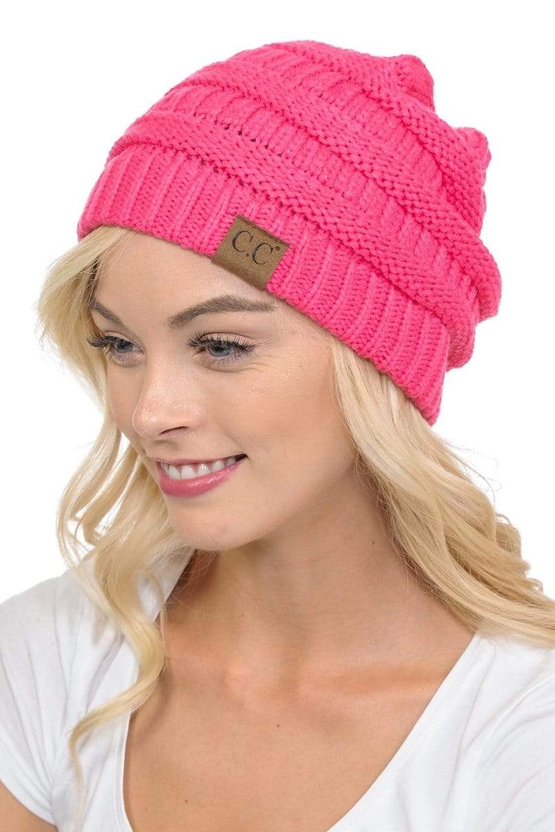 C.C Apparel C.C Hat 20A - Slouchy Thick Warm Cap Hat Skully Color Cable Knit Beanie