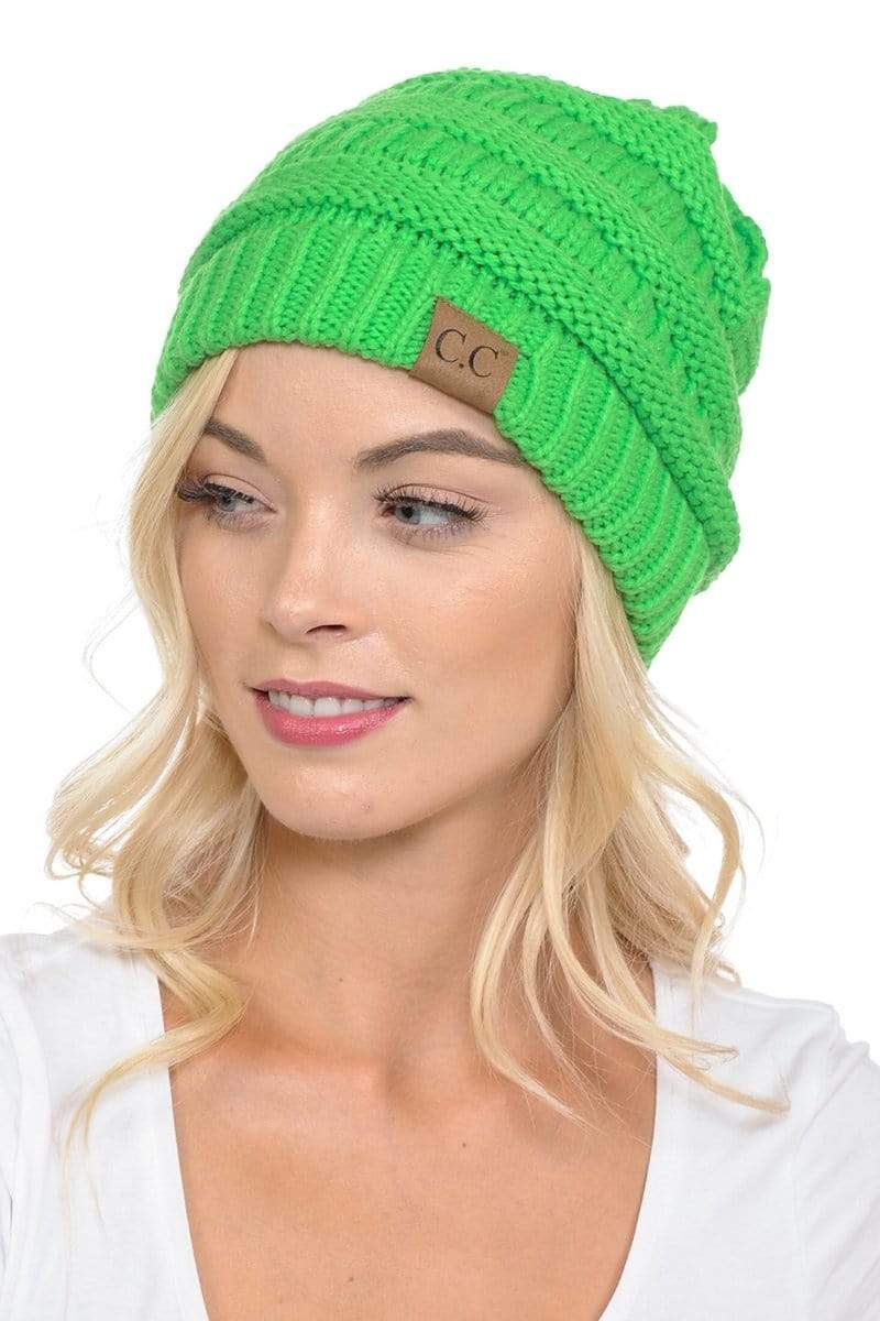 C.C Apparel C.C Hat 20A - Slouchy Thick Warm Cap Hat Skully Color Cable Knit Beanie