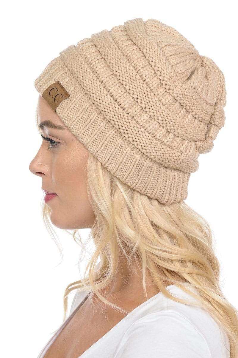 C.C Apparel C.C Hat 20A - Slouchy Thick Warm Cap Hat Skully Color Cable Knit Beanie