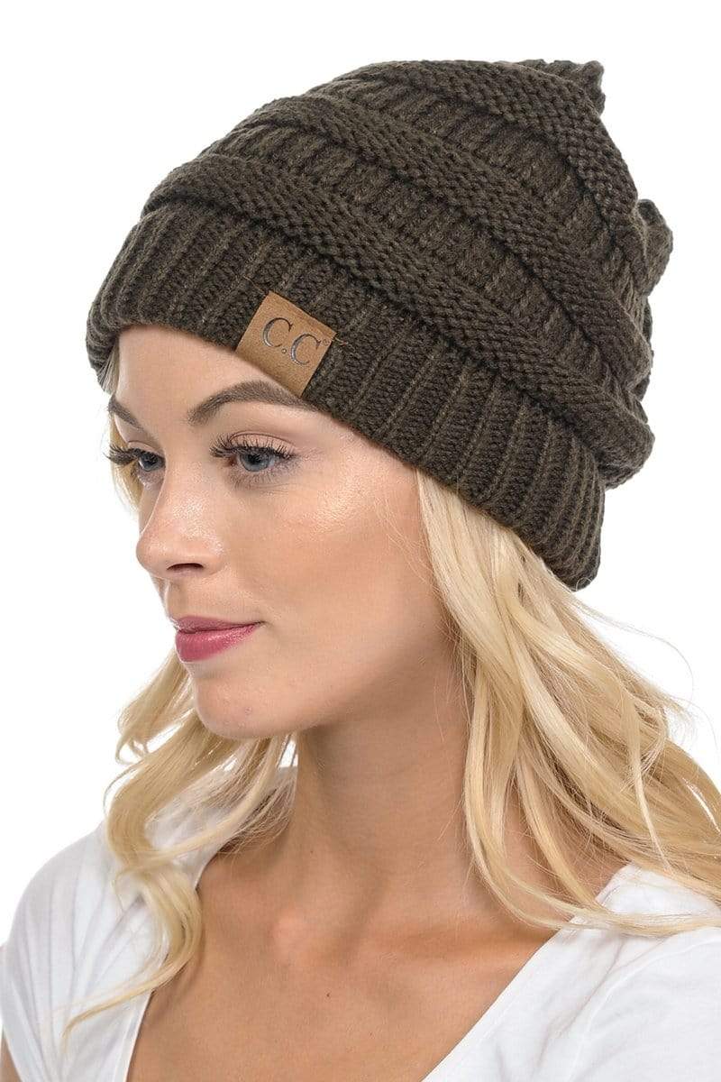 C.C Apparel C.C Hat 20A - Slouchy Thick Warm Cap Hat Skully Color Cable Knit Beanie
