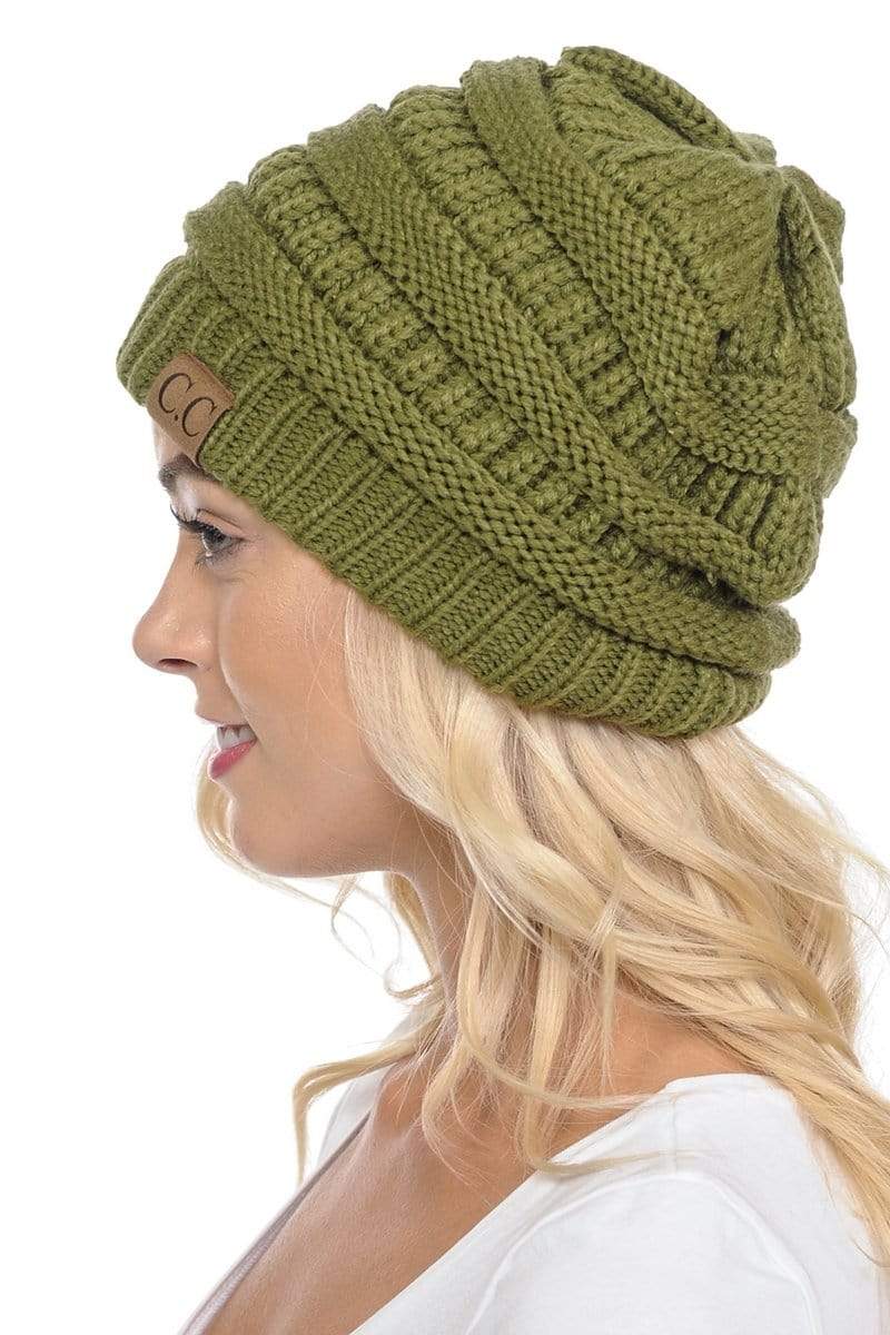 C.C Apparel C.C Hat 20A - Slouchy Thick Warm Cap Hat Skully Color Cable Knit Beanie