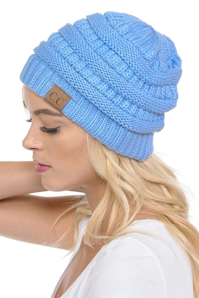 C.C Apparel C.C Hat 20A - Slouchy Thick Warm Cap Hat Skully Color Cable Knit Beanie