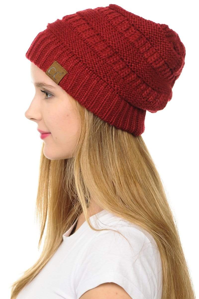C.C Apparel C.C Hat 20A - Slouchy Thick Warm Cap Hat Skully Color Cable Knit Beanie