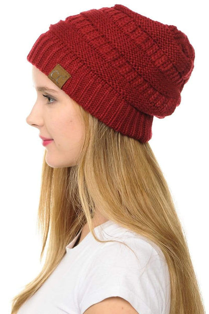 C.C Apparel C.C Hat 20A - Slouchy Thick Warm Cap Hat Skully Color Cable Knit Beanie