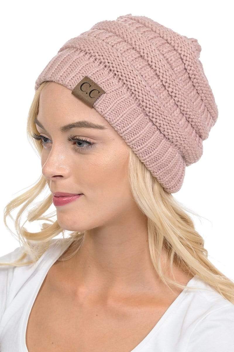 C.C Apparel C.C Hat 20A - Slouchy Thick Warm Cap Hat Skully Color Cable Knit Beanie
