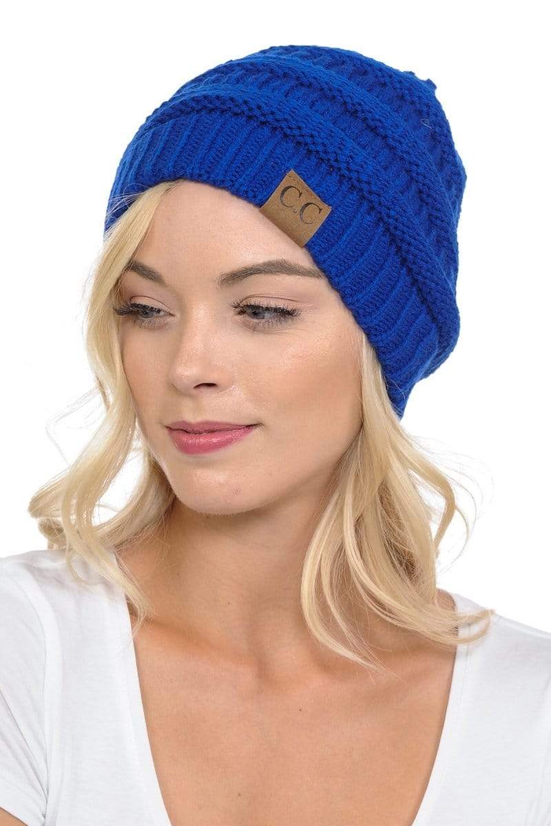 C.C Apparel C.C Hat 20A - Slouchy Thick Warm Cap Hat Skully Color Cable Knit Beanie