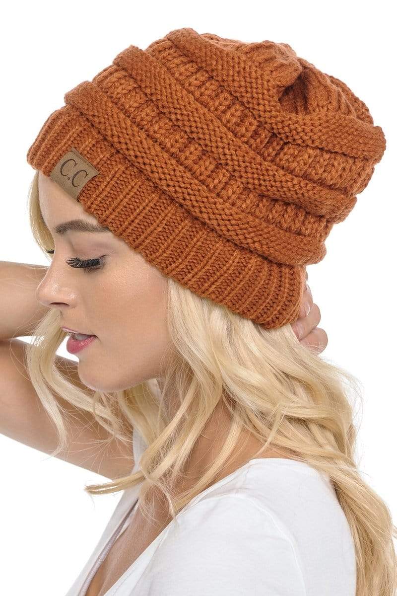 C.C Apparel C.C Hat 20A - Slouchy Thick Warm Cap Hat Skully Color Cable Knit Beanie