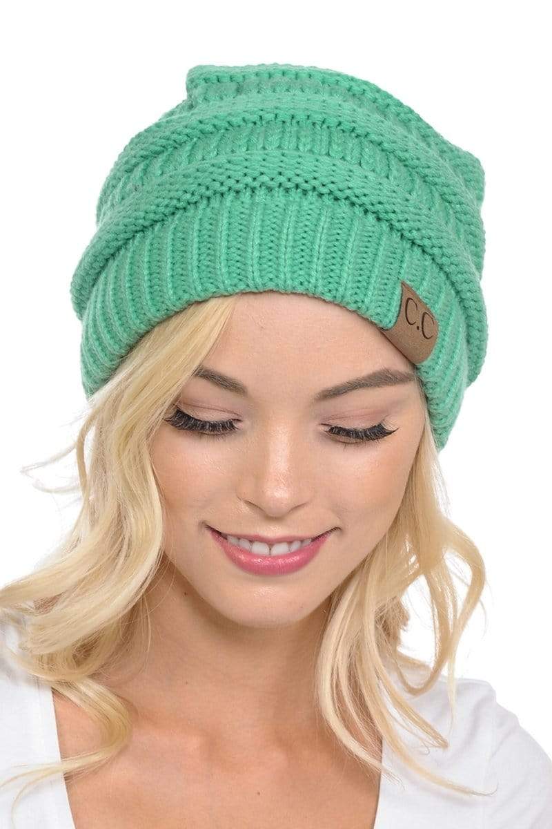 C.C Apparel C.C Hat 20A - Slouchy Thick Warm Cap Hat Skully Color Cable Knit Beanie
