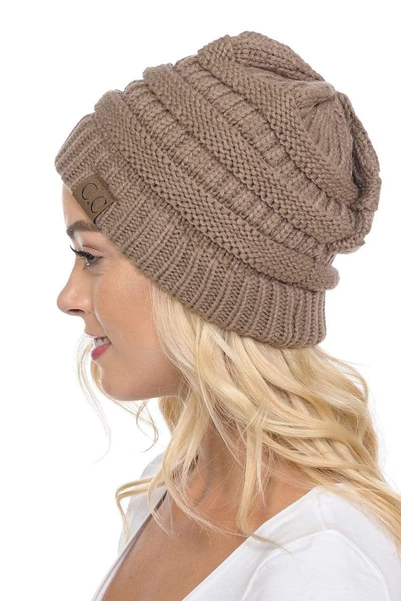C.C Apparel C.C Hat 20A - Slouchy Thick Warm Cap Hat Skully Color Cable Knit Beanie