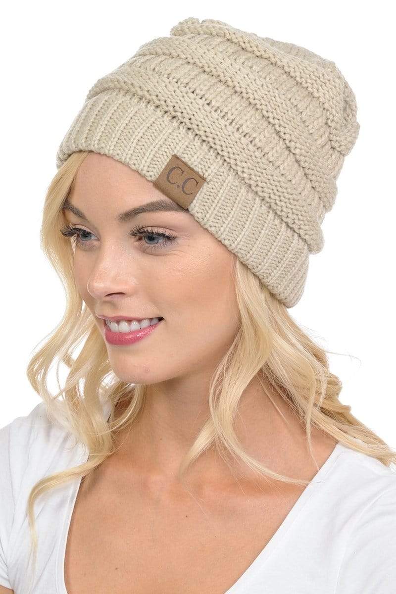 C.C Apparel Beige C.C Hat 20A - Slouchy Thick Warm Cap Hat Skully Color Cable Knit Beanie